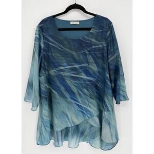 Indigo Soul Blue Chiffon Blouse Women 2XL Flowey Summer Nautical Beachy Feminine